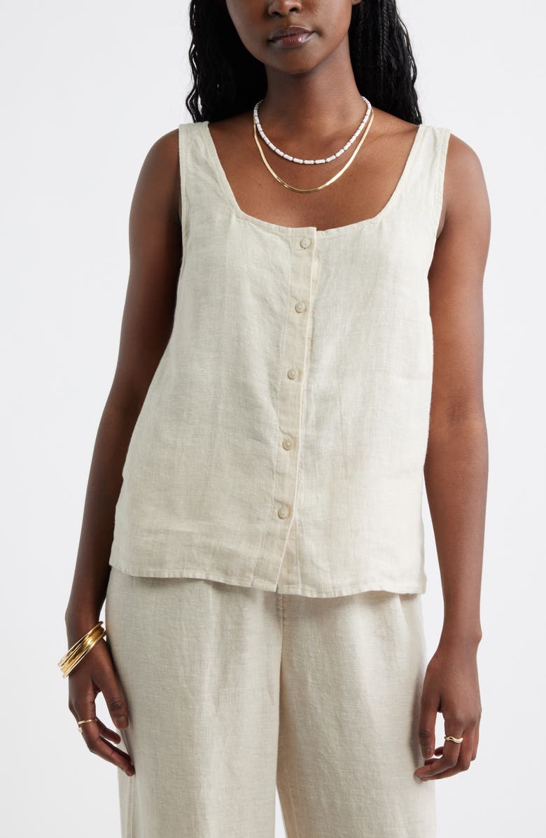Caslon<sup>®</sup> Linen Button-Up Tank, Alternate, color, Flax