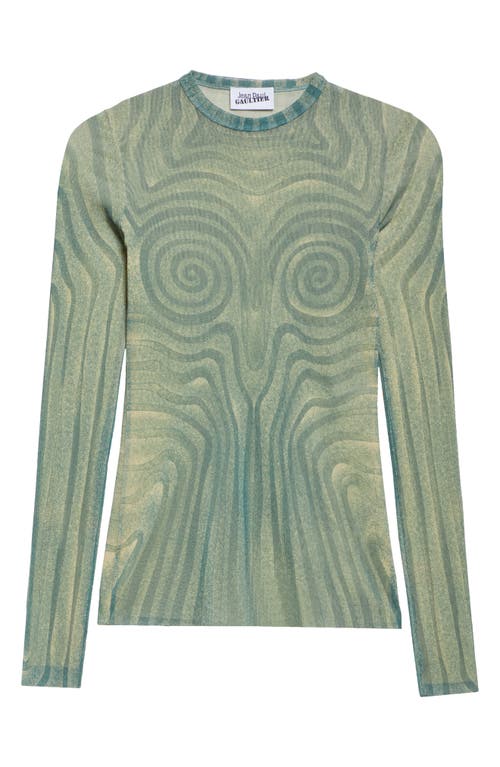 Shop Jean Paul Gaultier Spiral Sheer Mesh Top In Ecru/aqua