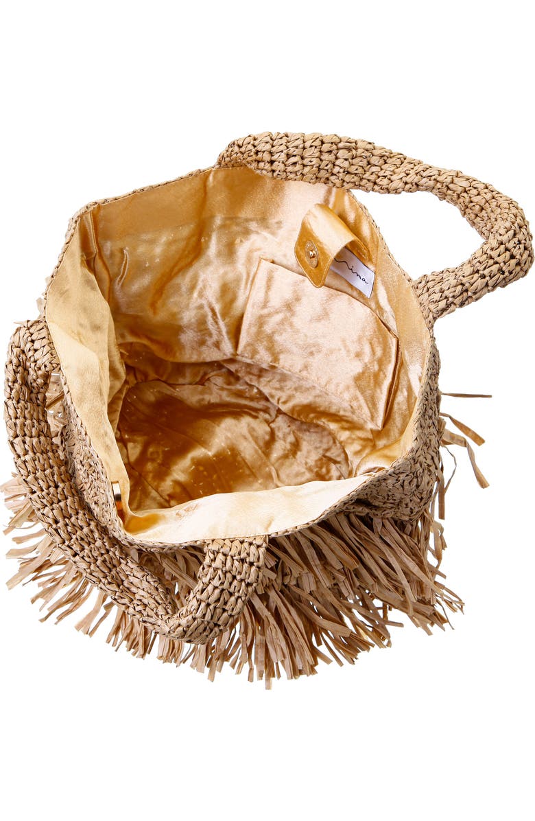 Nina Siggy Fringe Faux Raffia Tote, Alternate, color,