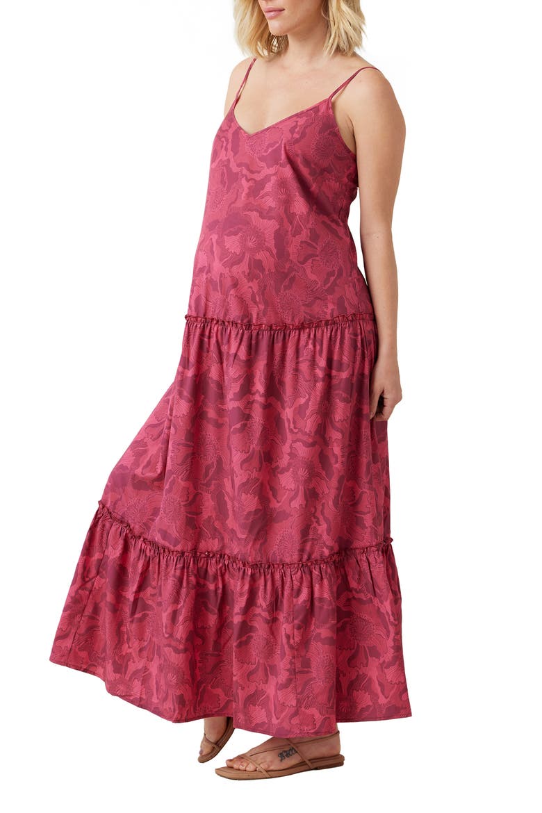 Strappy Tiered Materiny Dress, Alternate, color, BERRY LINE FLORAL