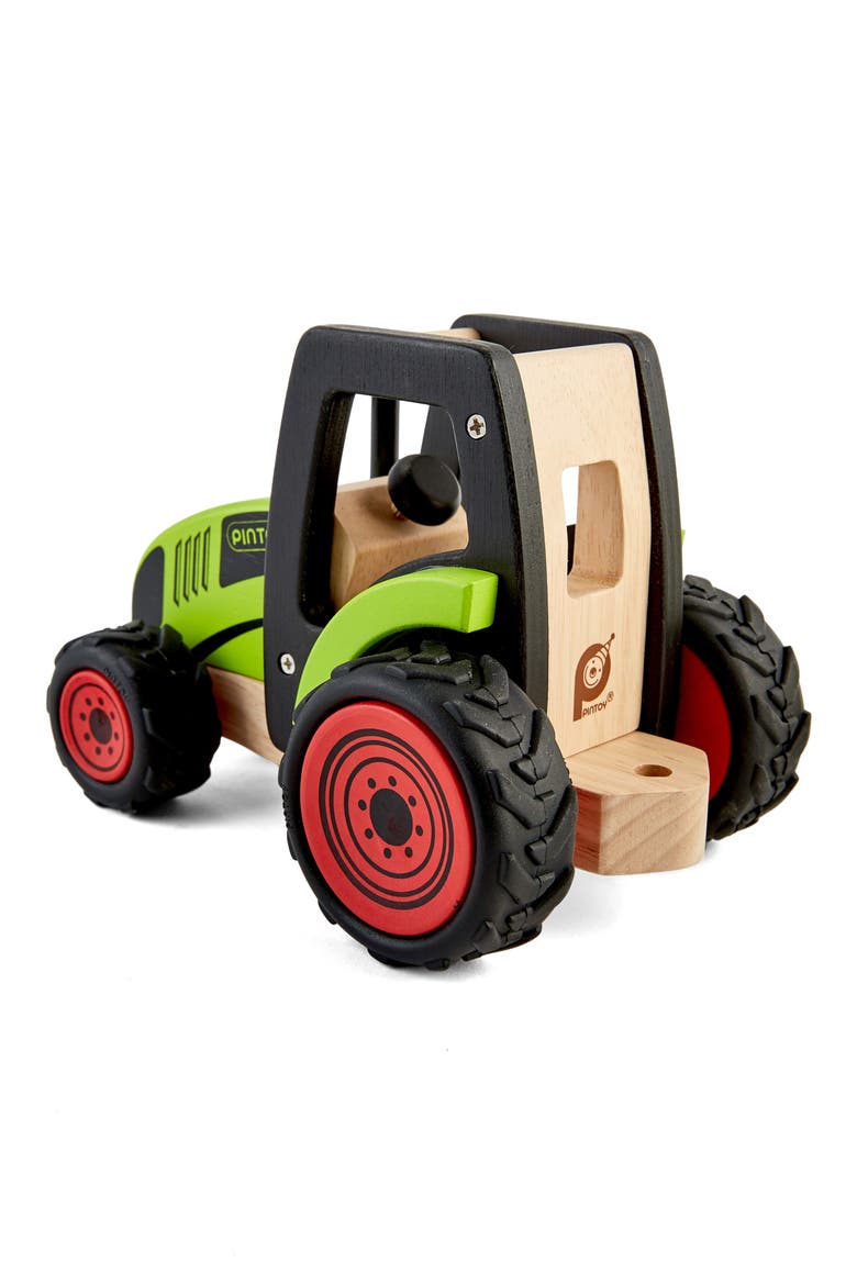Wood Toy Tractor with Trailer, Alternate, color, GREEN