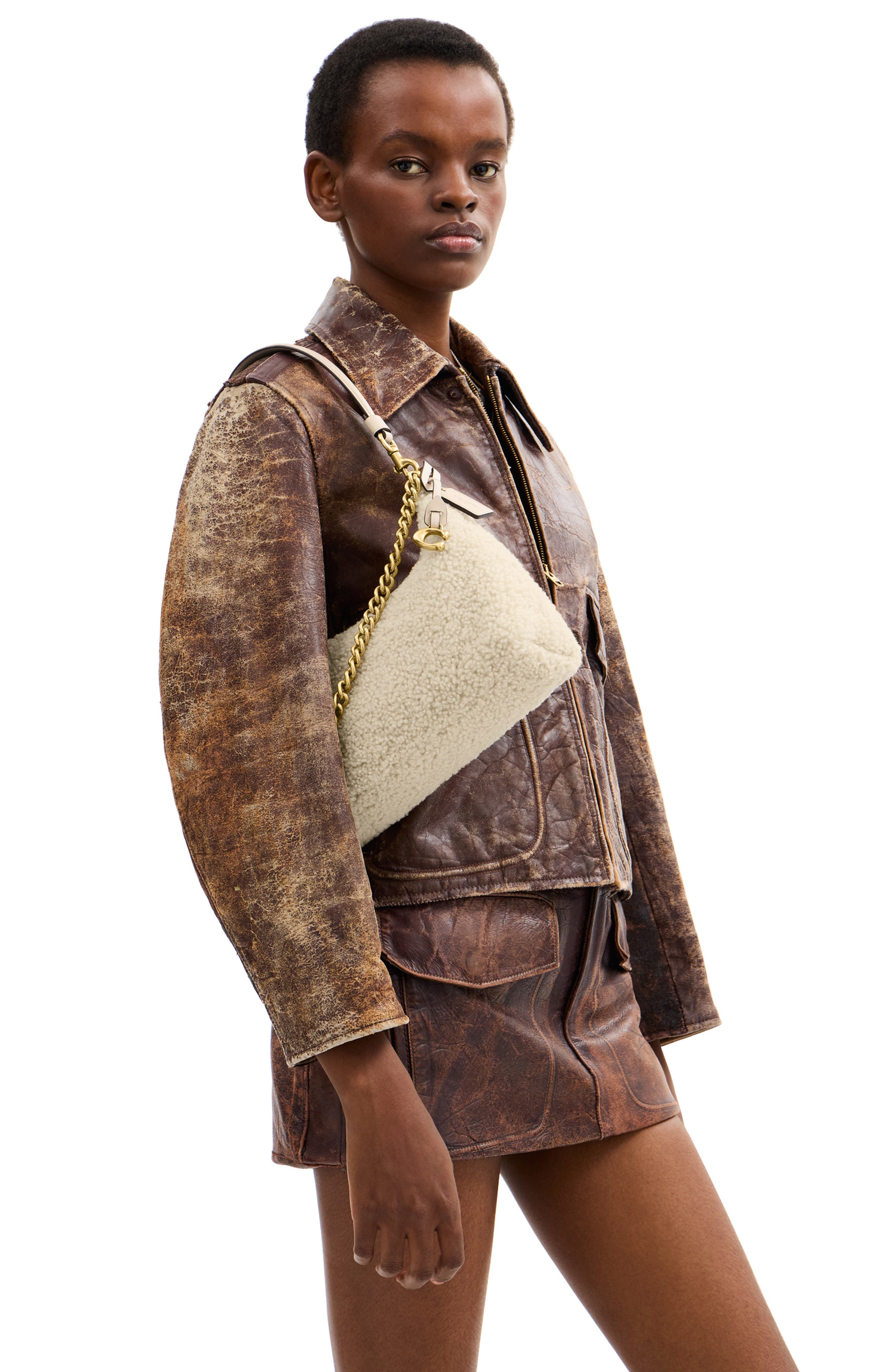 COACH Juliet Genuine Shearling Shoulder Bag, Alternate, color, Beige