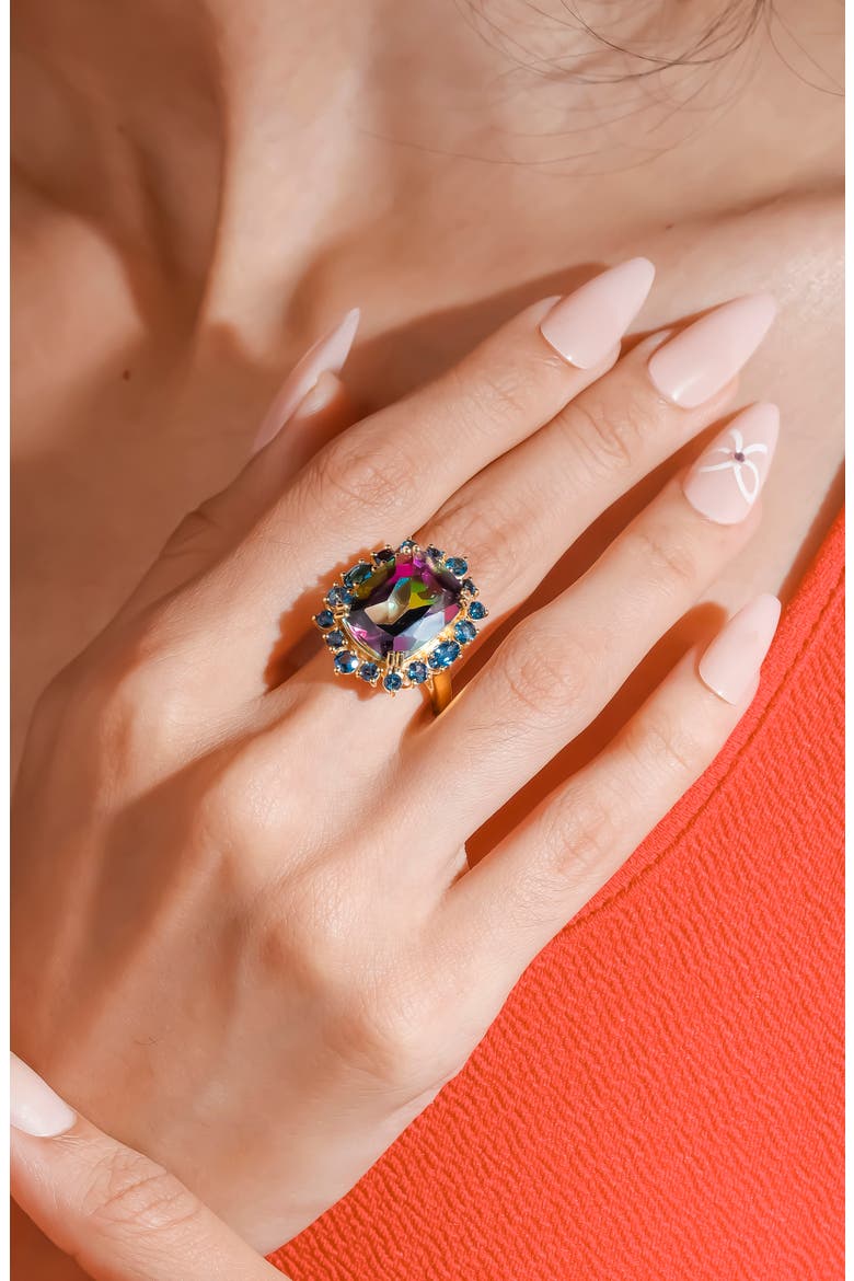 London Blue Doublet Quartz & Rhodolite Garnet Statement Ring, Alternate, color, PINK