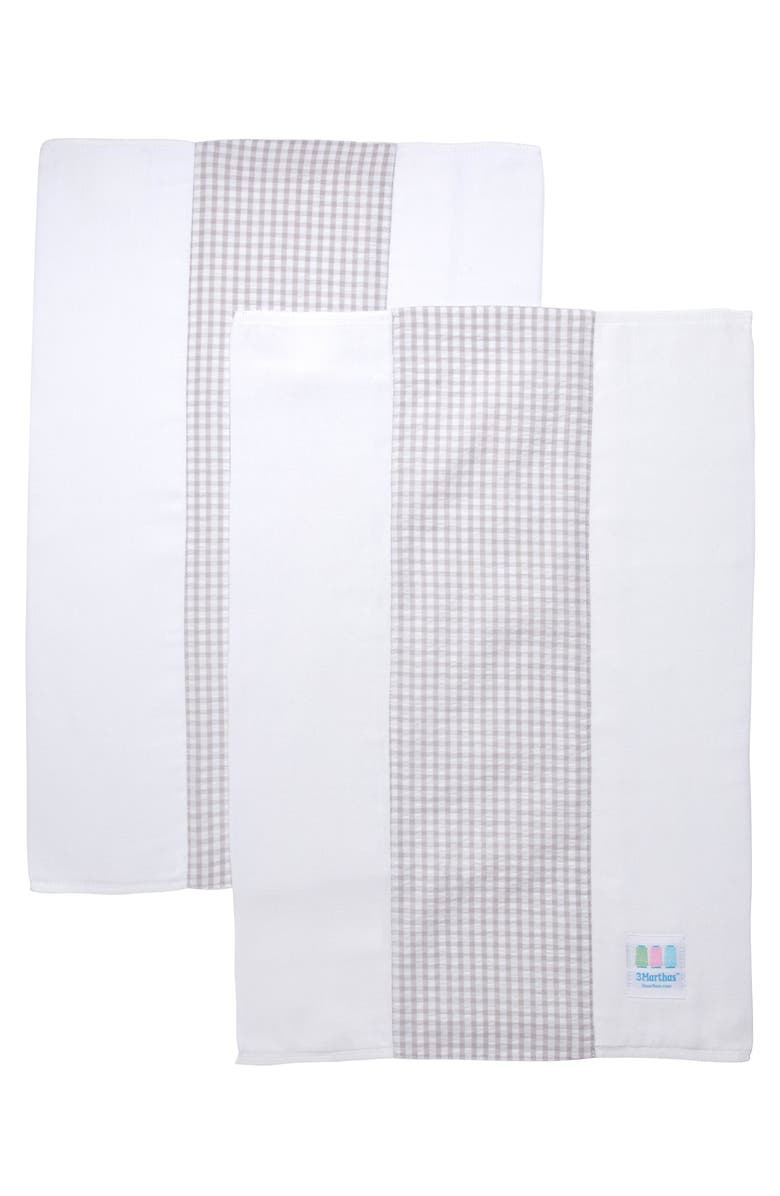 3 Marthas Big Check Set of Two Burp Cloths, Alternate, color, Grey