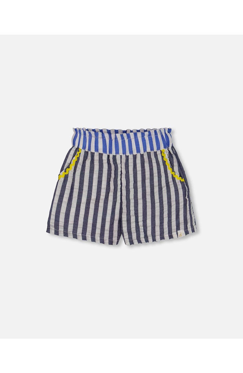 Deux par Deux Girl's Seersucker Short Navy Blue And White, Main, color, Navy Blue And White