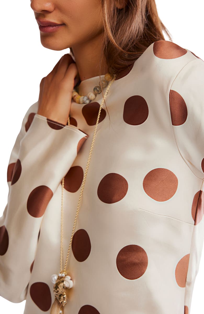 Free People Tigre Polka Dot Long Sleeve Satin Minidress, Alternate, color, Tea Combo