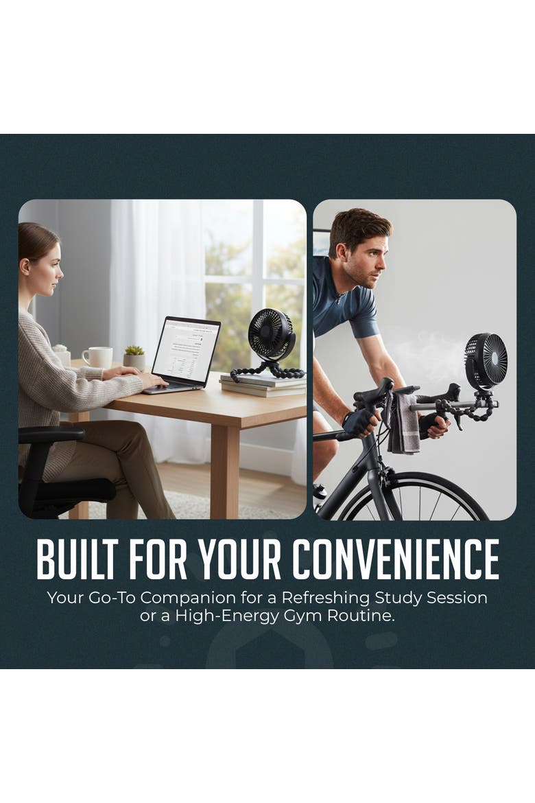 Portable Stroller Fan 3 Speed Rechargeable Flexible Tripod Clip-On Fan with Rotatable Design, Alternate, color, Black