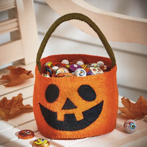 Tag Halloween Felt Treat Basket In Orange