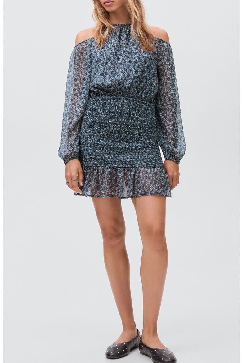 Cold Shoulder Long Sleeve Smocked Dress, Main, color, PETROL BLUE