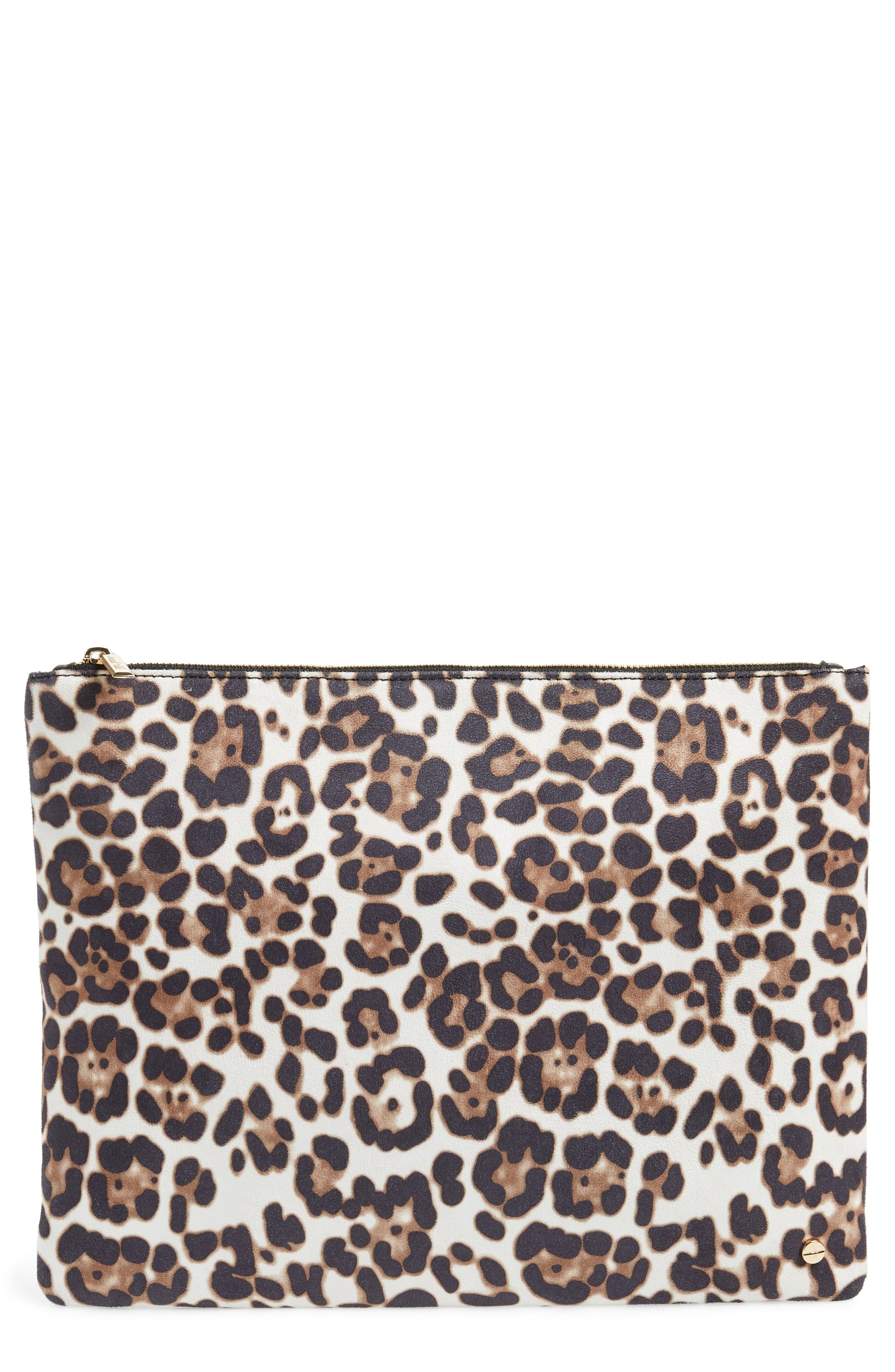 Mali + Lili Molly Leopard Print Vegan Leather Clutch, Main, color, 