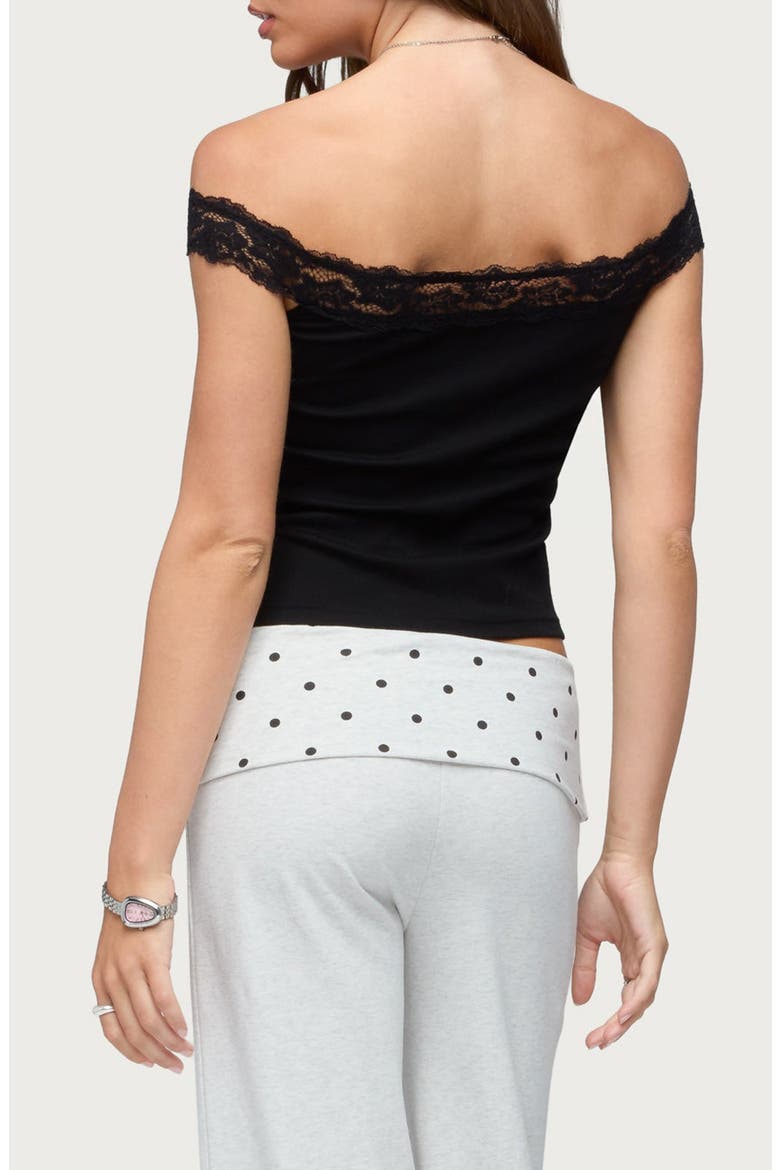 Freyah Lace Trim Off the Shoulder Crop Top, Alternate, color, BLACK