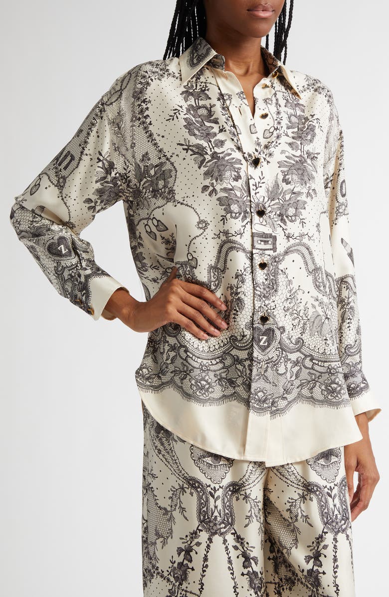 Zimmermann Locket Print Relaxed Silk Button-Up Shirt, Alternate, color, 