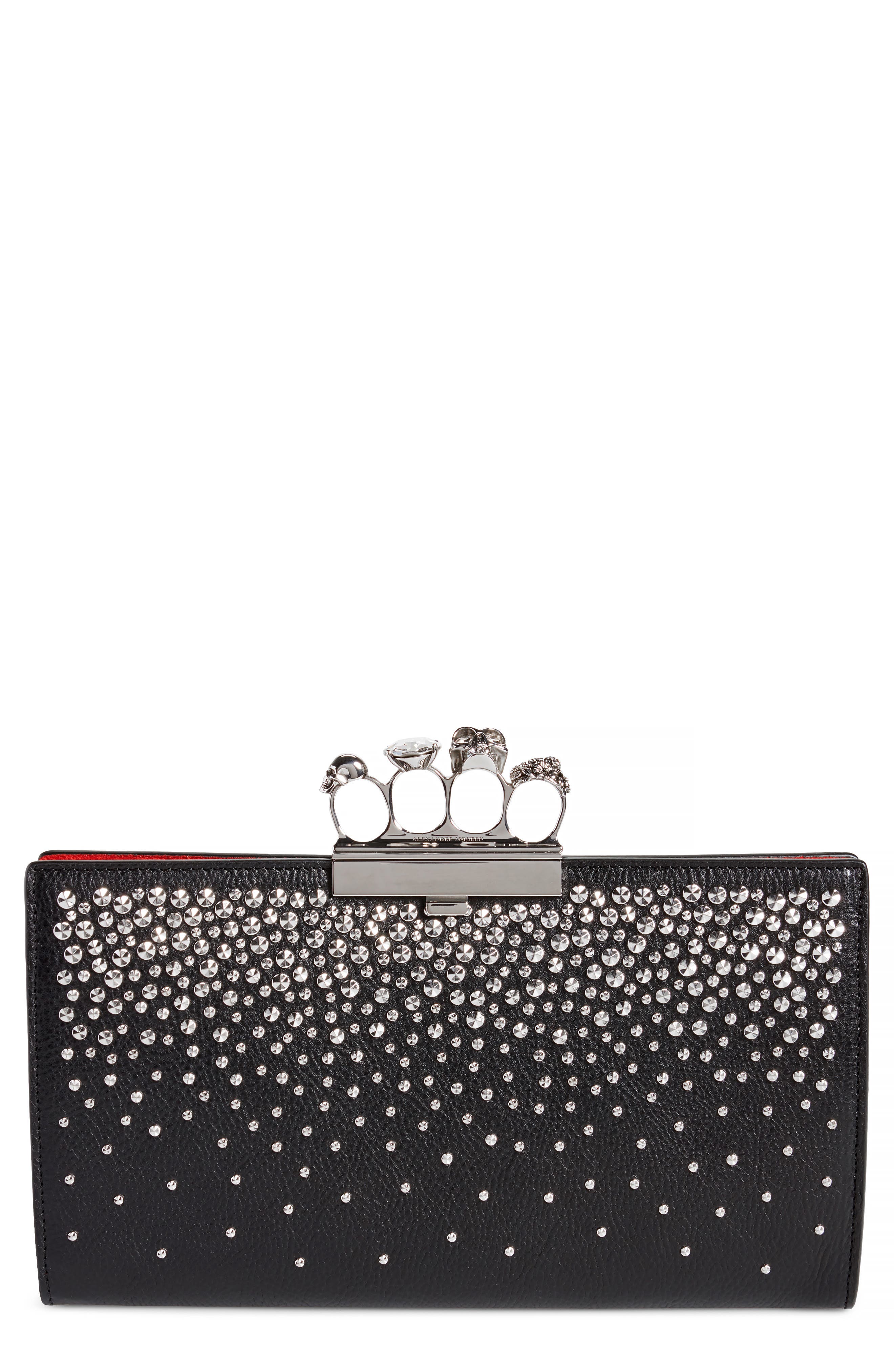 McQueen Alexander McQueen Studded Knuckle Clasp Leather Clutch, Main, color, 