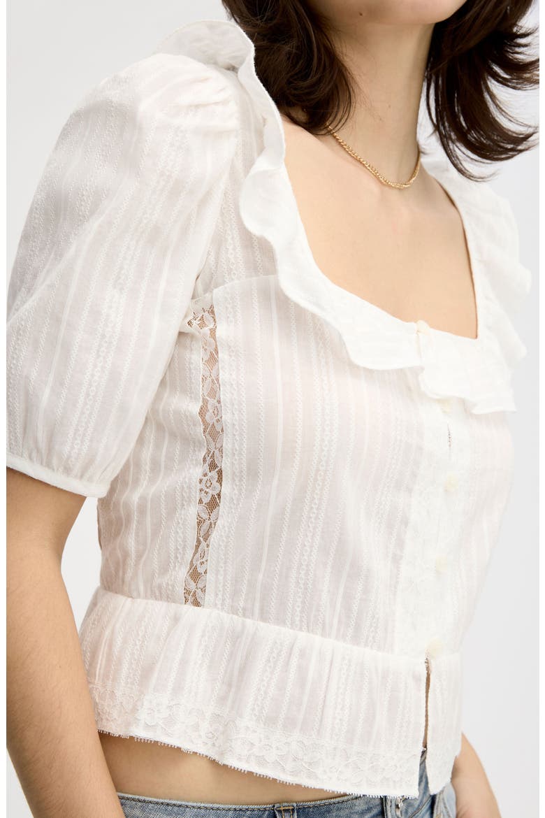 Peasant Peplum Cotton Button-Up Top, Alternate, color, BRIGHT WHITE