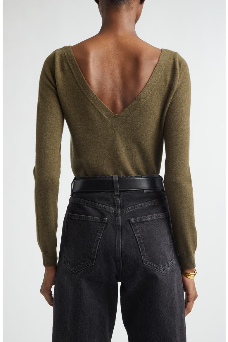 Deep V-Neck Cashmere Sweater, Alternate, color, KHAKI MILITAIRE