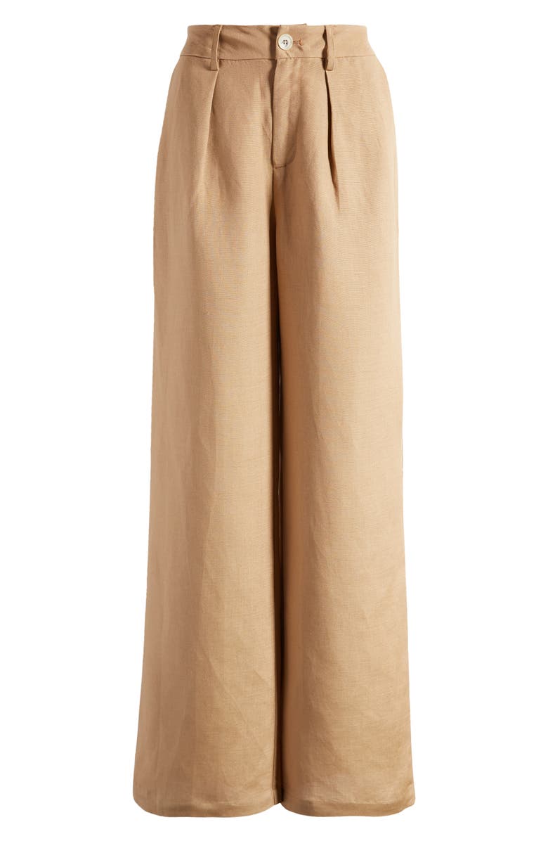 PAIGE Dallas Pleated High Waist Wide Leg Linen Blend Trousers, Alternate, color,