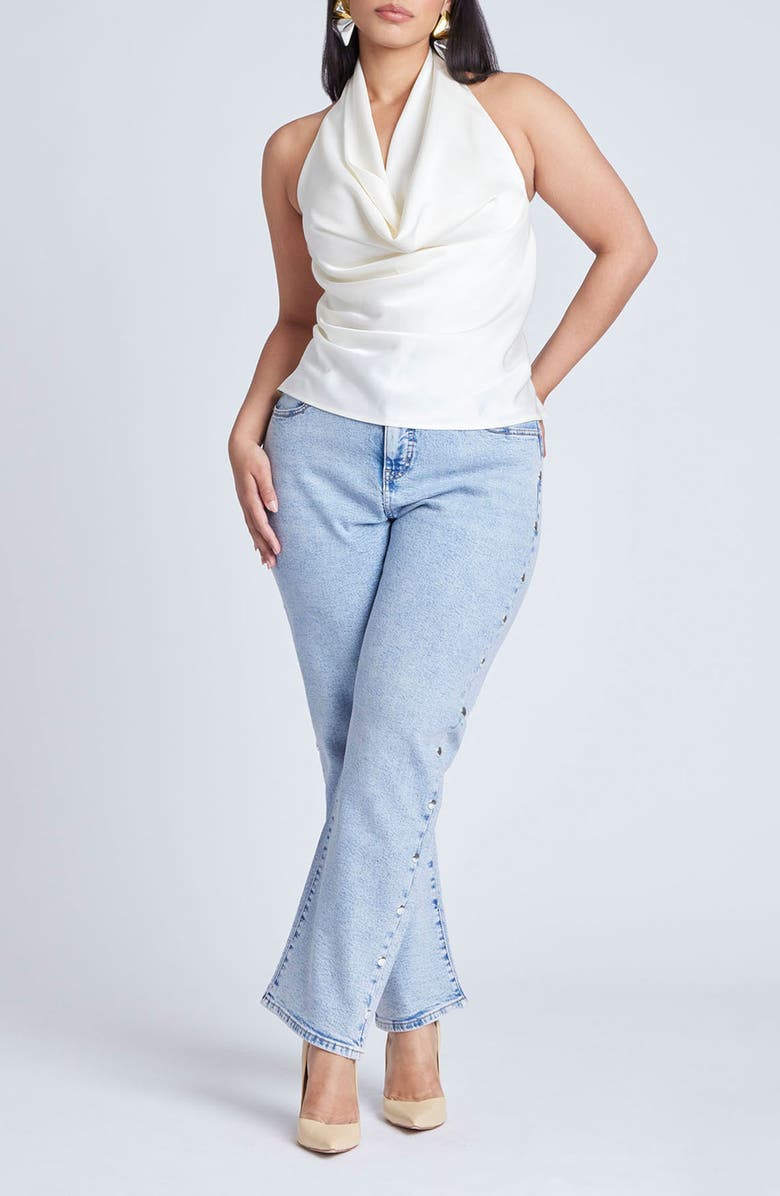 ELOQUII Stud Detail High Waist Straight Leg Jeans, Alternate, color, 