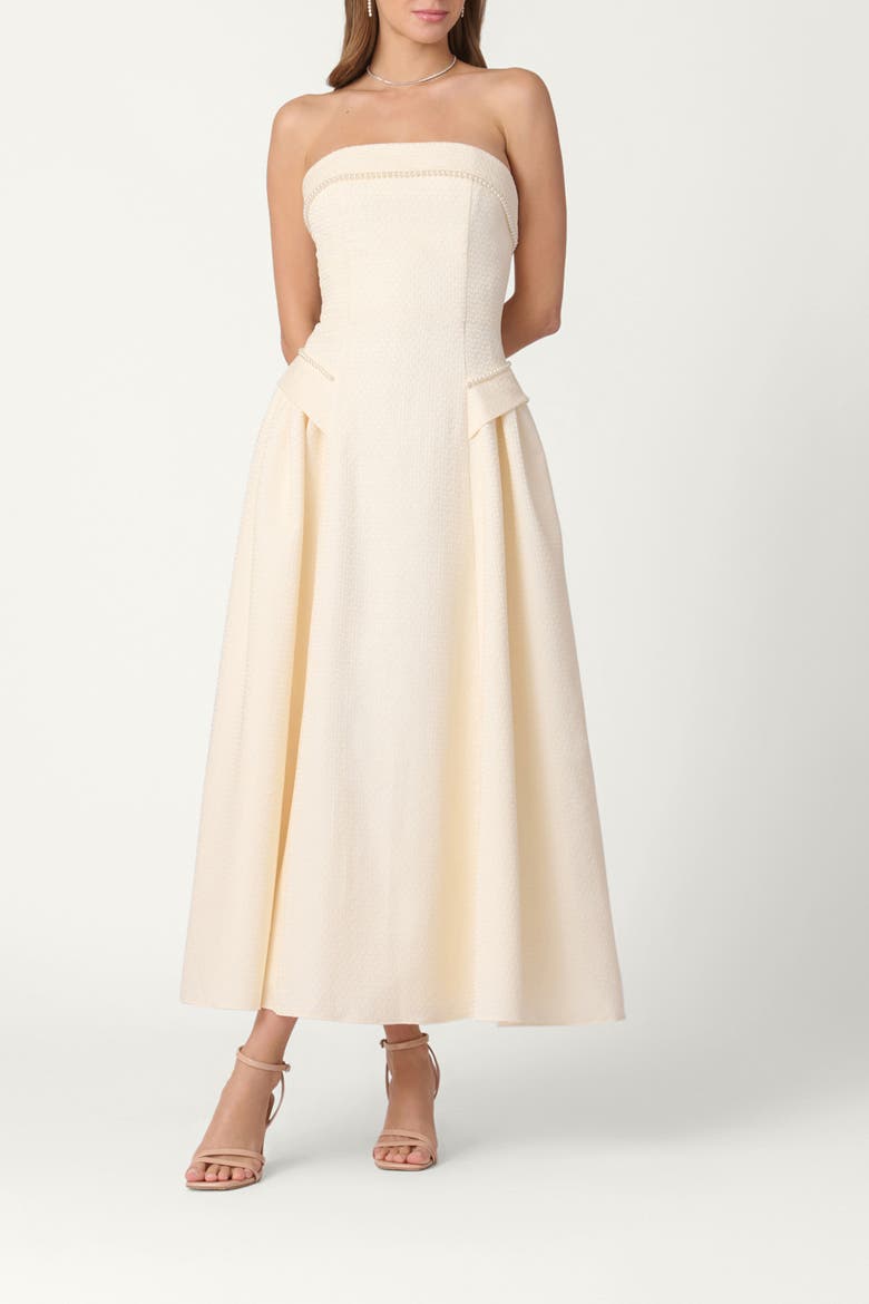 Midnight Pearl Embellished Jacquard Remington Dress, Main, color, White