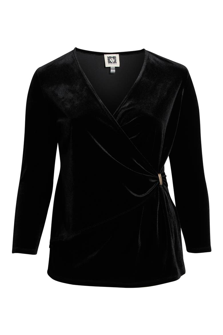 Velvet Faux Wrap Top, Alternate, color, ANNE BLACK
