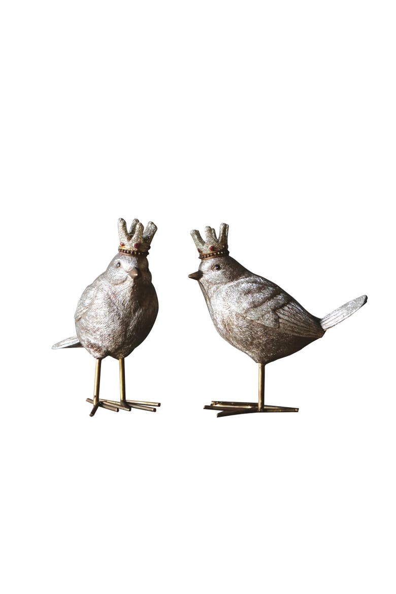 Resin Bird with Crown, Gold Finish, Set of 2 Styles, Main, color, Gold