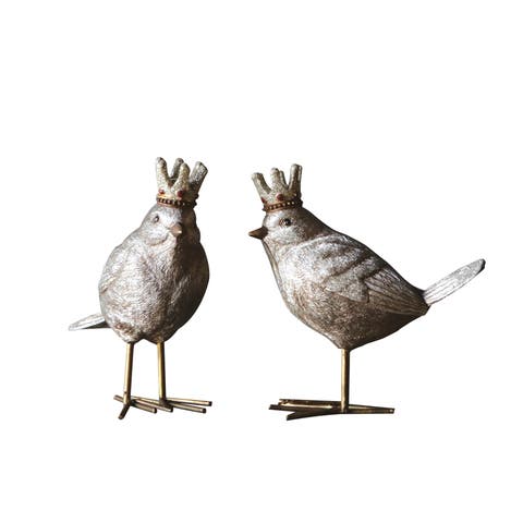 Resin Bird with Crown, Gold Finish, Set of 2 Styles