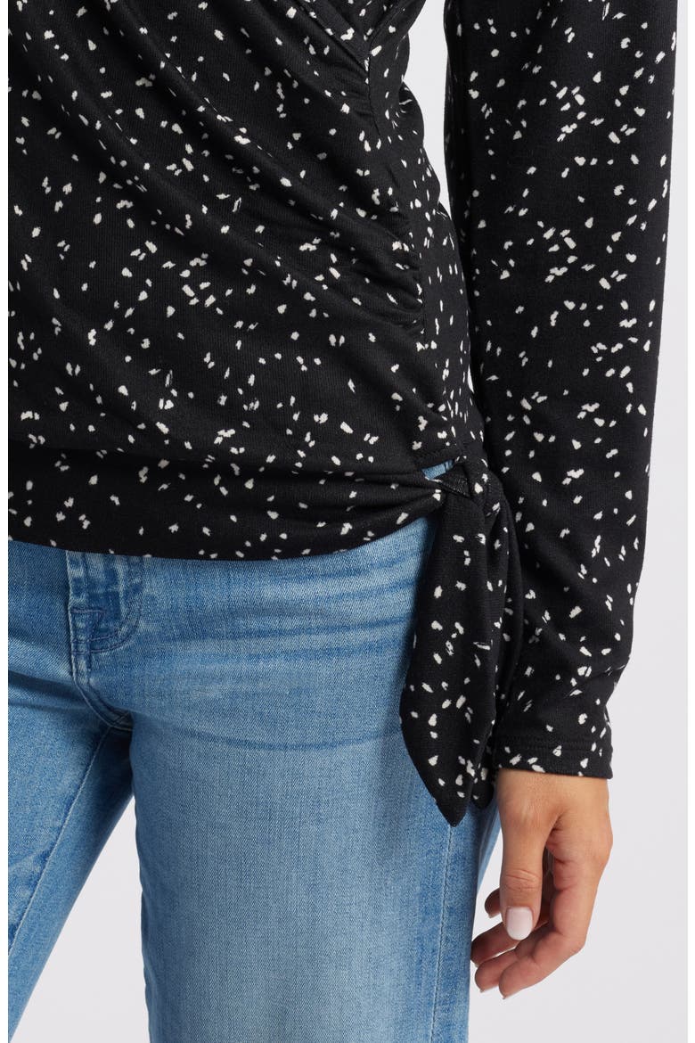 Dot Print Faux Tie Wrap Top, Alternate, color, BLACK/ NAT