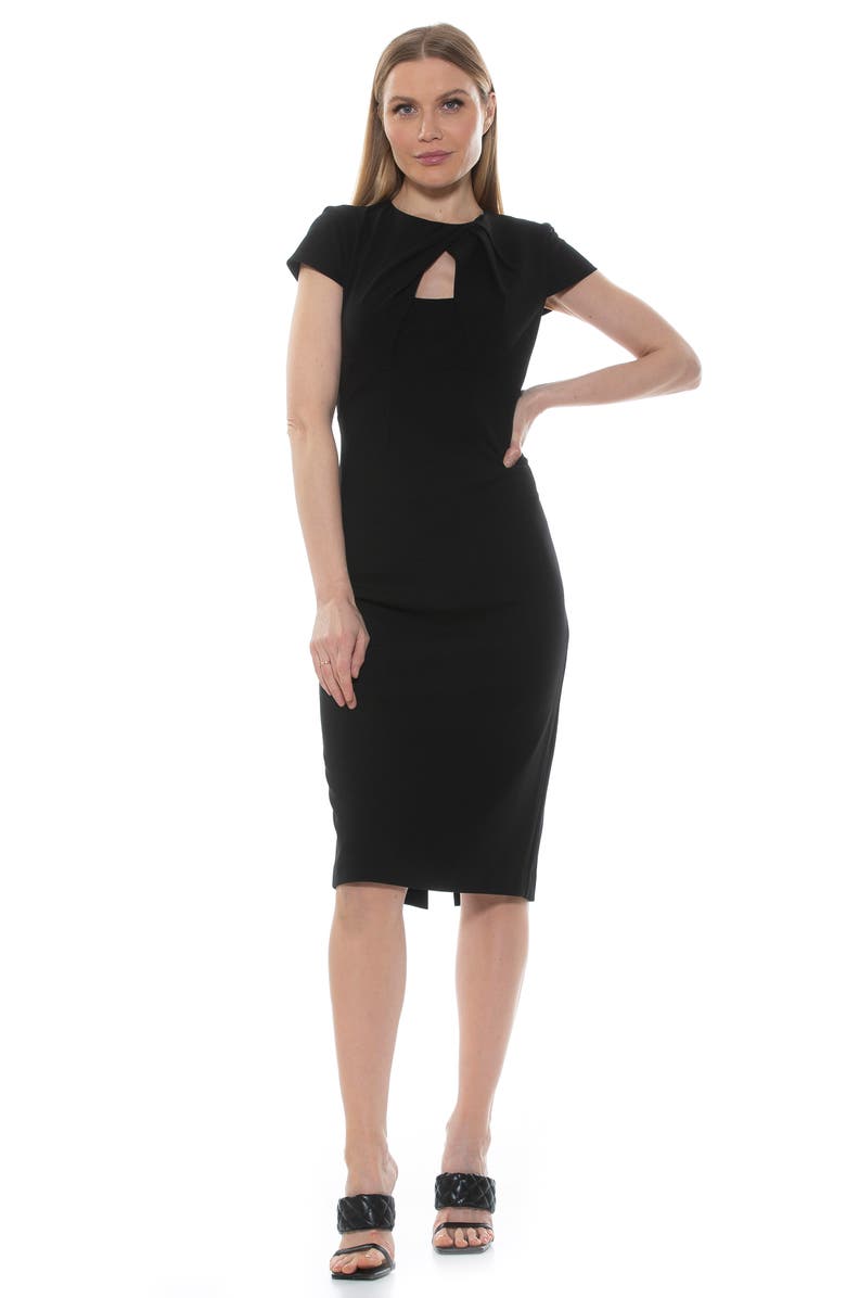 Alexia Admor Janine Crewneck Draped Midi Sheath Dress, Alternate, color, 