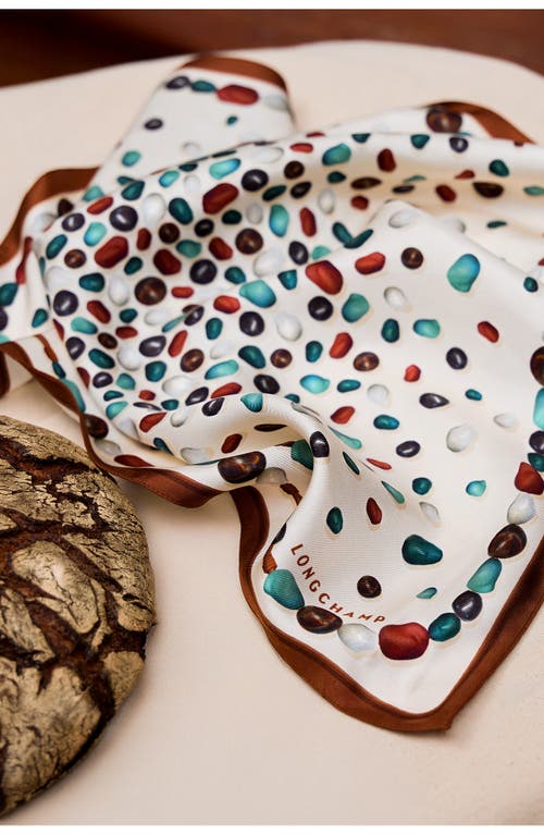 Longchamp Perles De Paris Square Silk Scarf In Brown