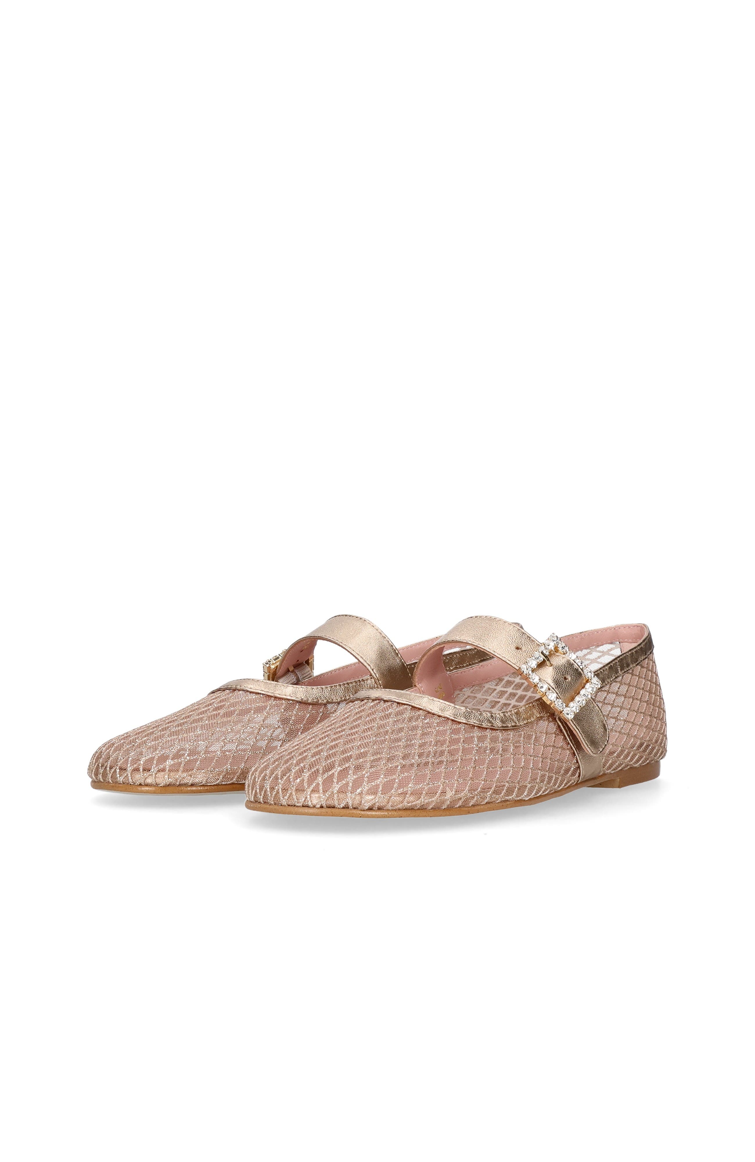 Pretty Ballerinas Metallic Mesh Crystal Buckle Ballet Flat, Alternate, color, Metallic Gold