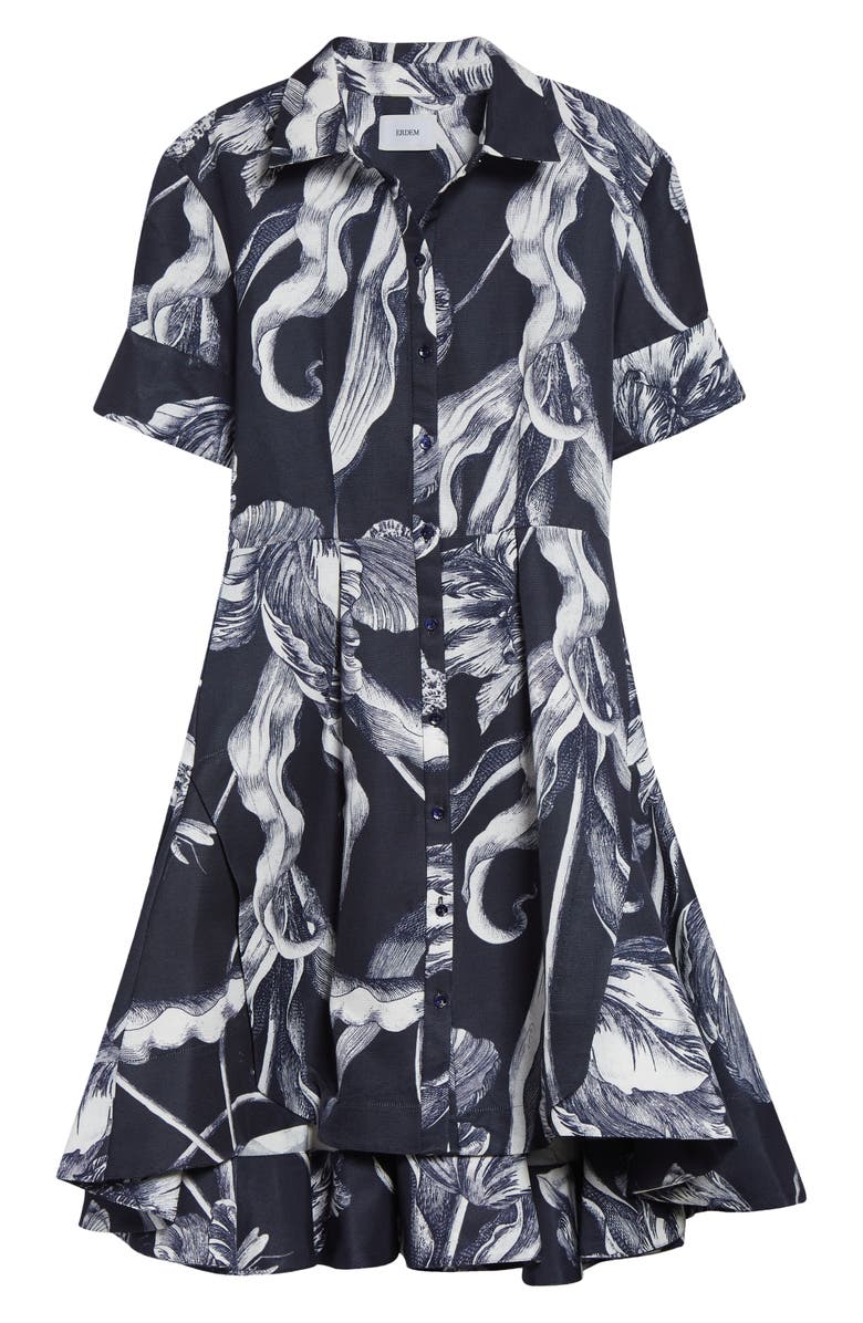 Erdem Tulip Print Pleated Faille Shirtdress, Alternate, color, Botanical Engraving Midnight