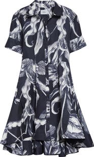 Erdem Tulip Print Pleated Faille Shirtdress