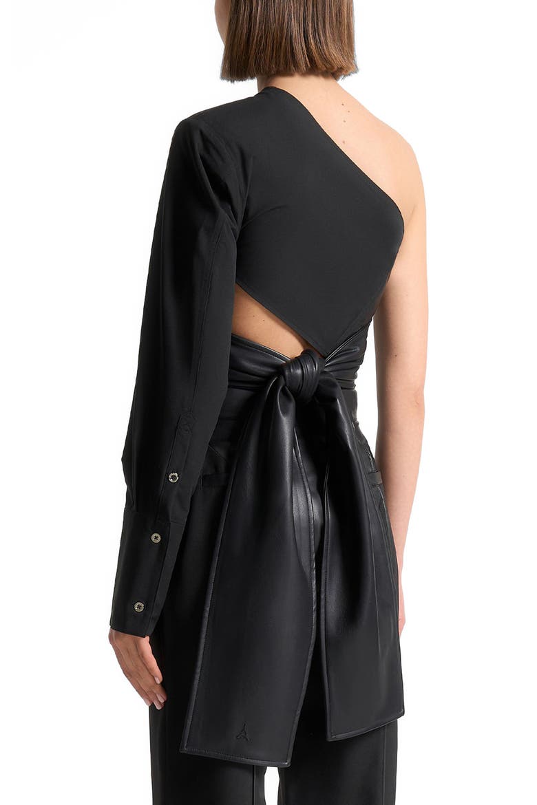 Coralie One Sleeve Leather Wrap Top, Alternate, color, Black