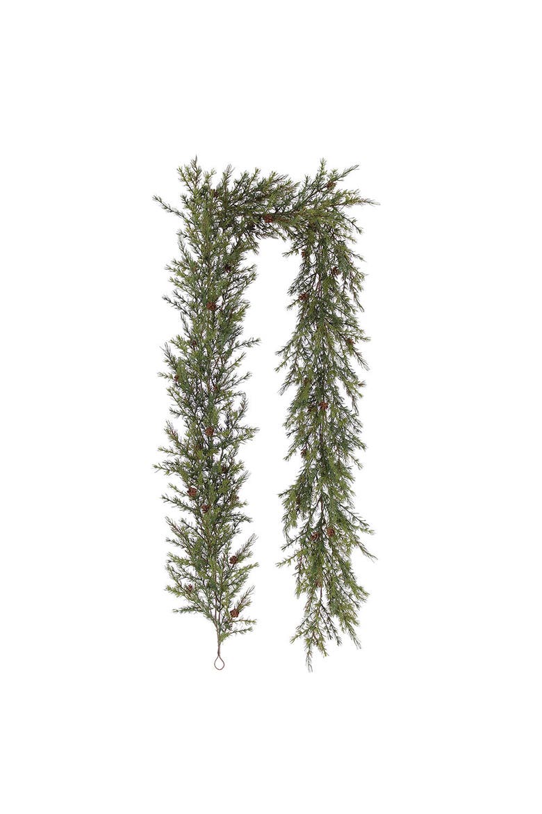 9' Artificial Pine Garland with Pinecones, Alternate, color, Green