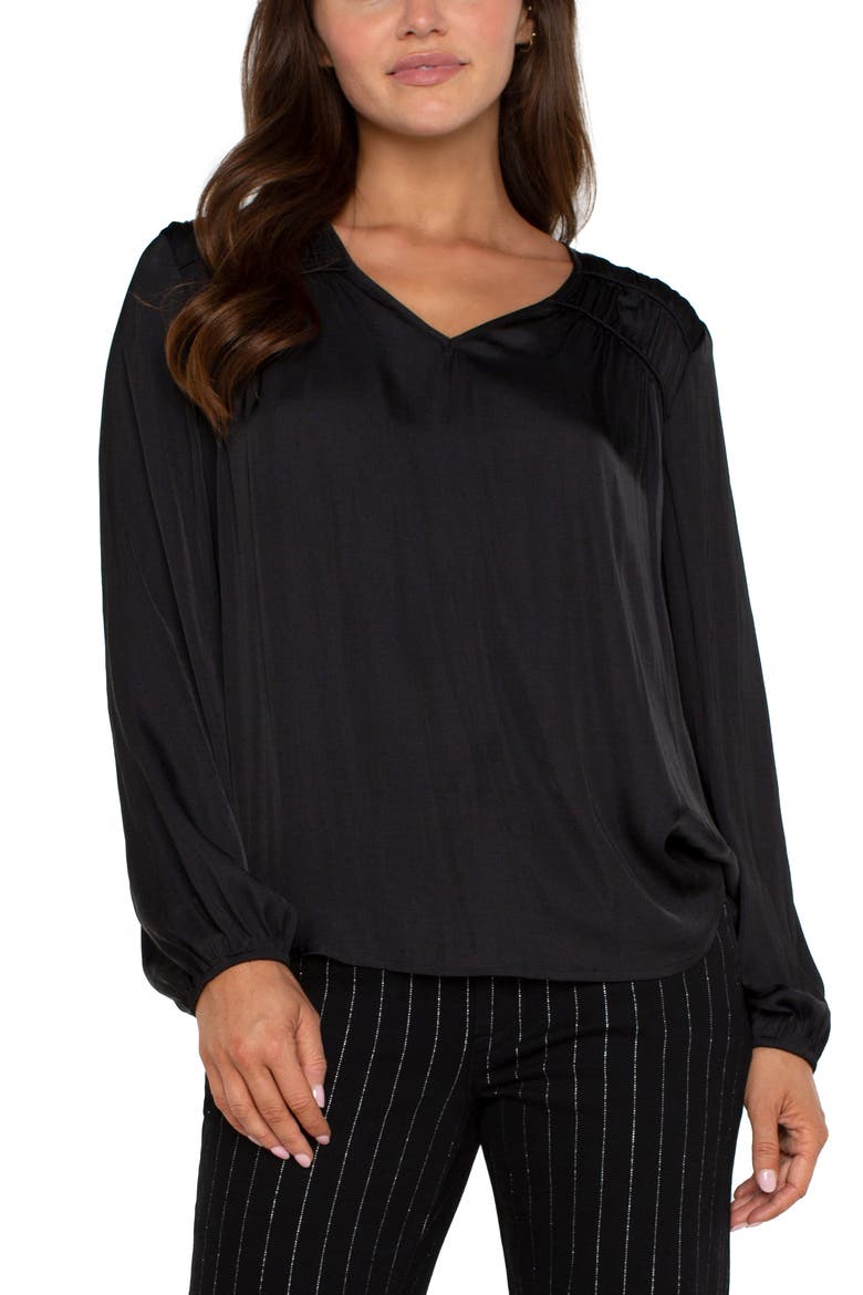 Shirred V-Neck Top, Alternate, color, BLACK