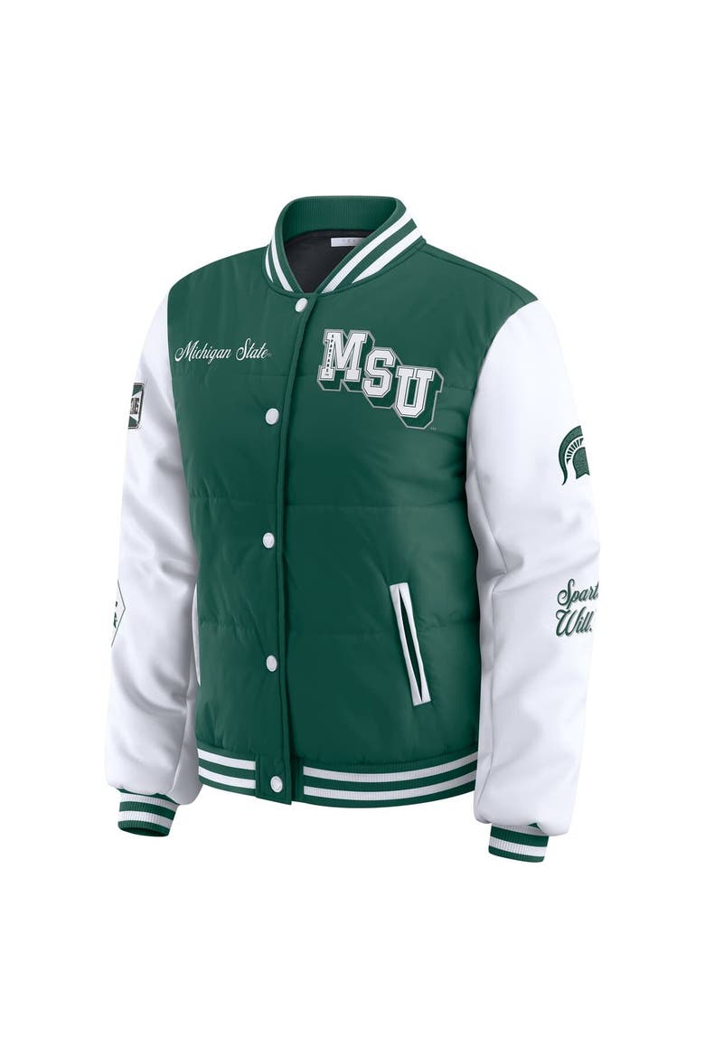 Women's WEAR by Erin Andrews  Green Michigan State Spartans Varsity Full-Snap Puffer Jacket, Alternate, color, Green