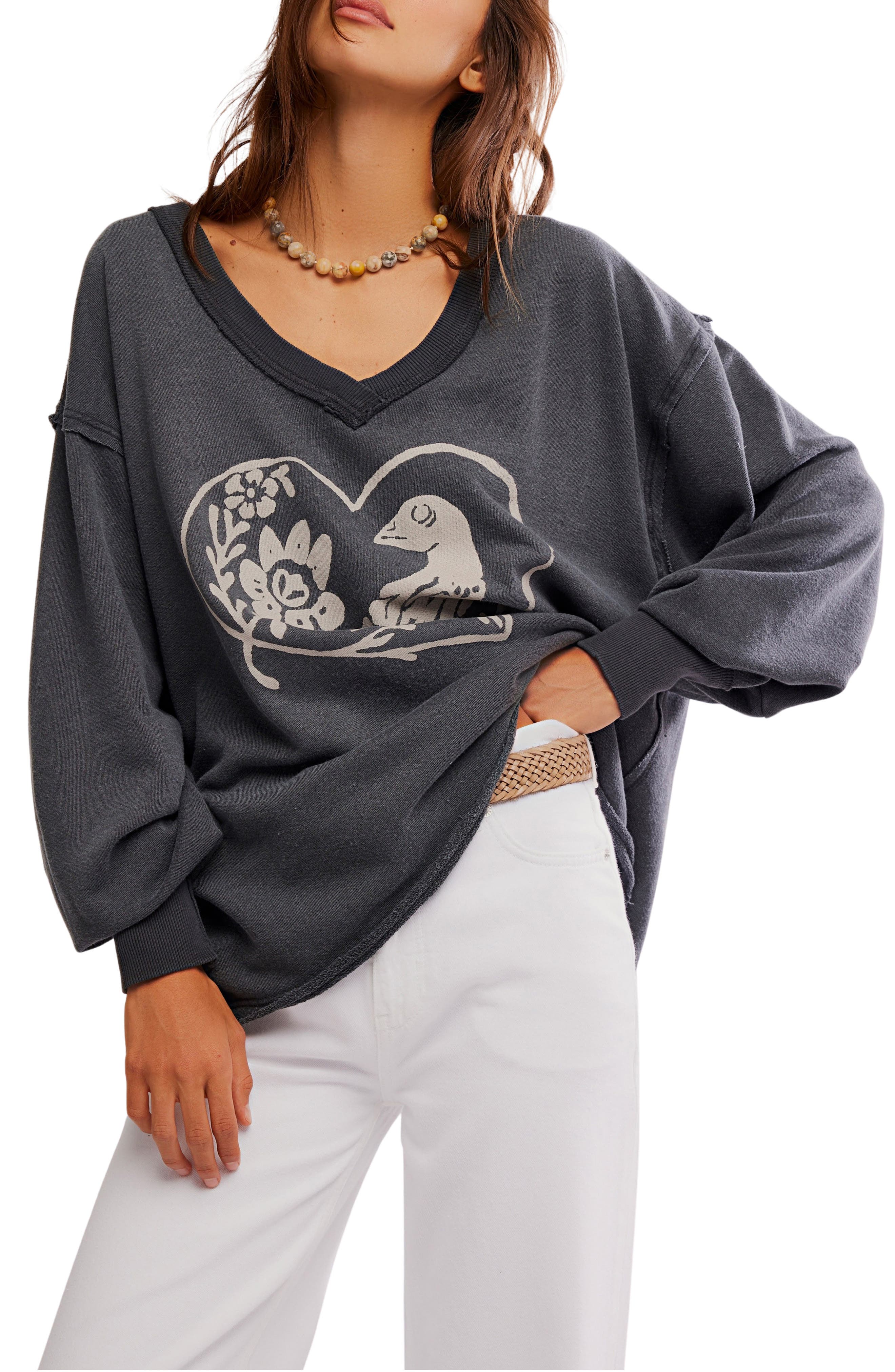 Free People WTF Venice Oversize Cotton Blend Graphic Sweatshirt