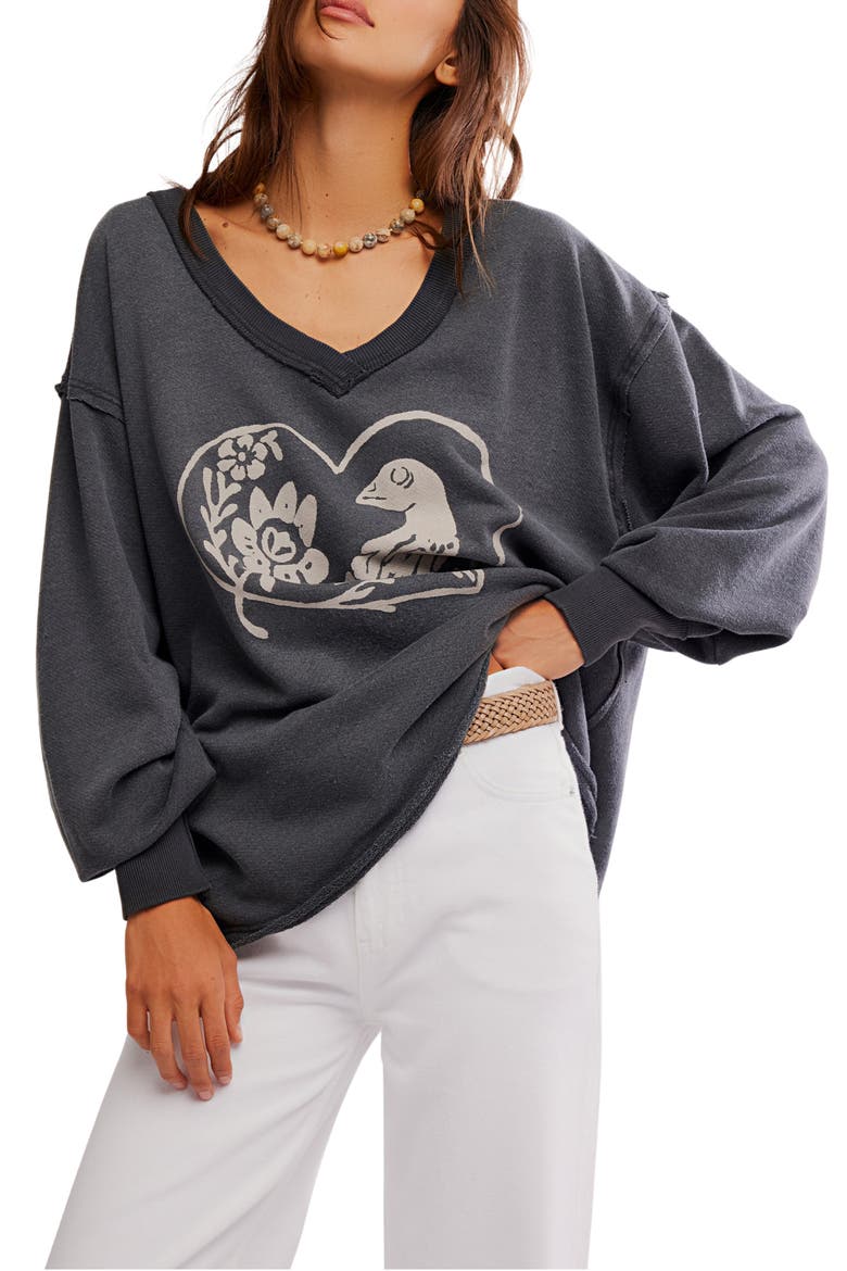 WTF Venice Oversize Cotton Blend Graphic Sweatshirt, Main, color, BLACK BIRD COMBO