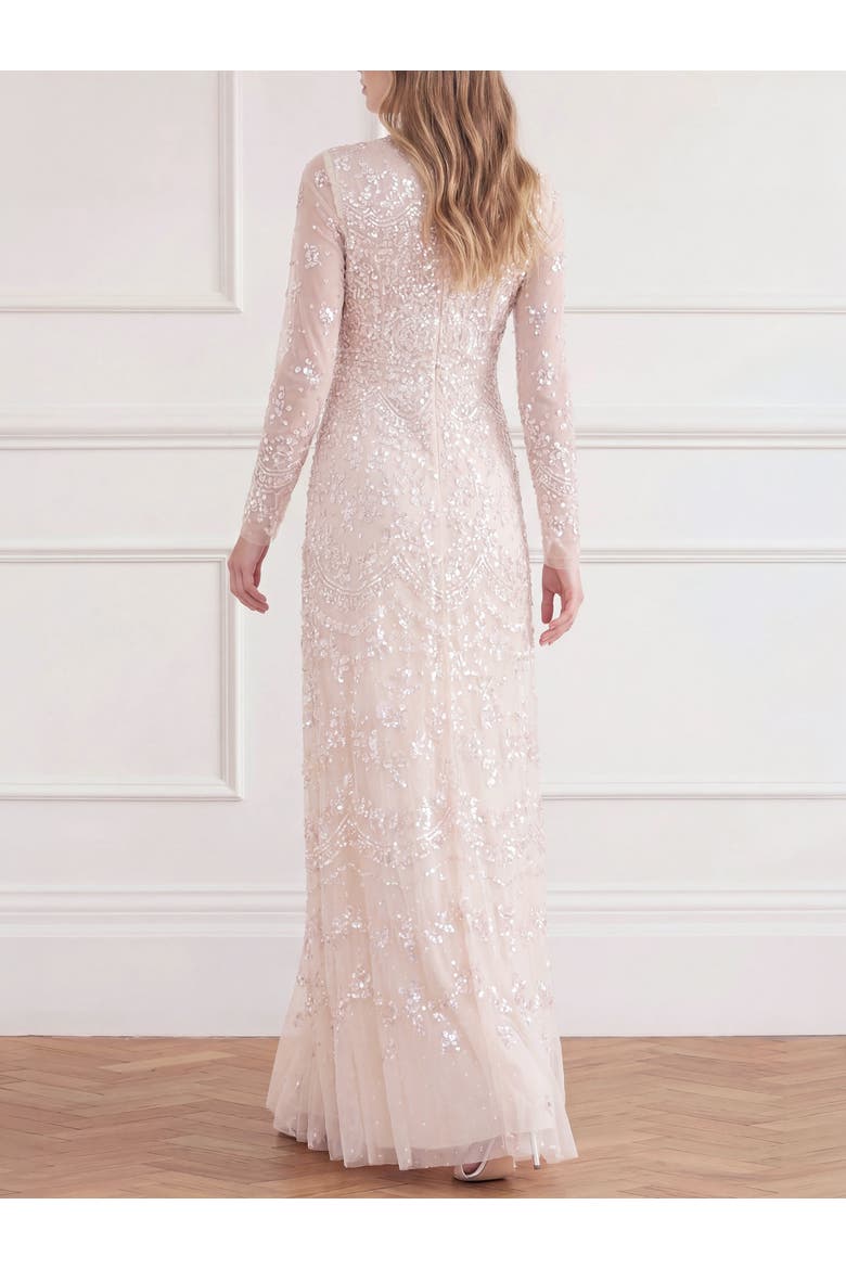 Freya Long Sleeve Sequin Maxi Gown, Alternate, color, Cream/Dusk Pink