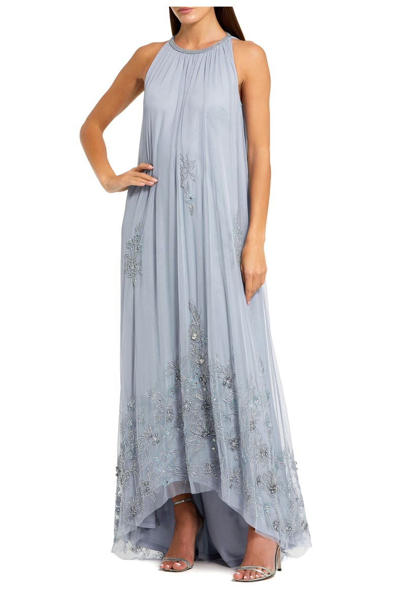 Mac Duggal High Neck Floral Embellished Trapeze Gown, Main, color, Powder Blue