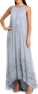 Mac Duggal High Neck Floral Embellished Trapeze Gown