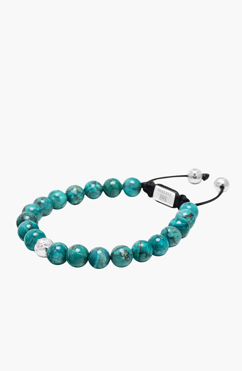 Nialaya Turquoise and Sterling Silver Beaded Bracelet, Alternate, color, Turquoise