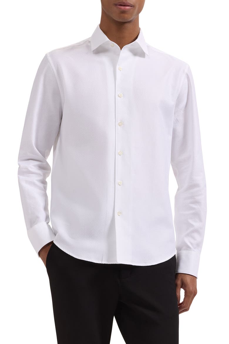Alvin Shaped Fit Mini Check Button-Up Shirt, Main, color, WHITE