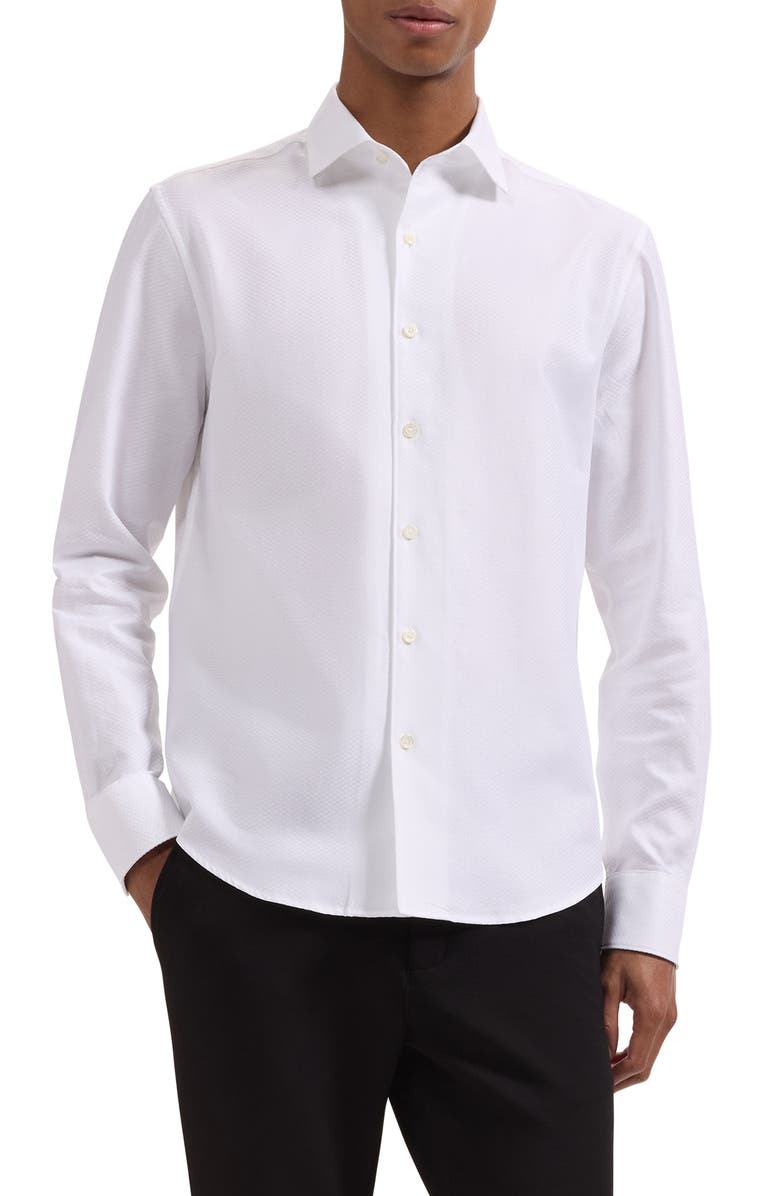 Bugatchi Alvin Shaped Fit Mini Check Button-Up Shirt, Main, color, White