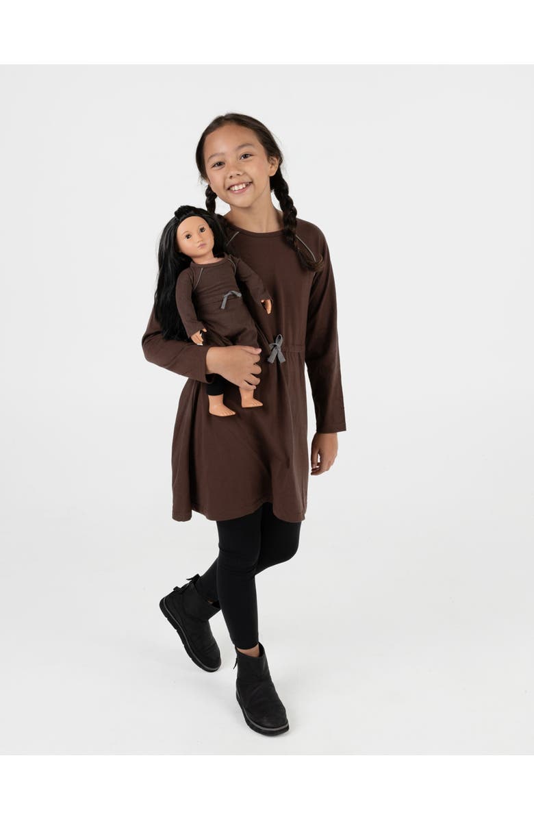 Leveret Girls Bow Tie Dress with Matching Doll Dress, Alternate, color, Brown