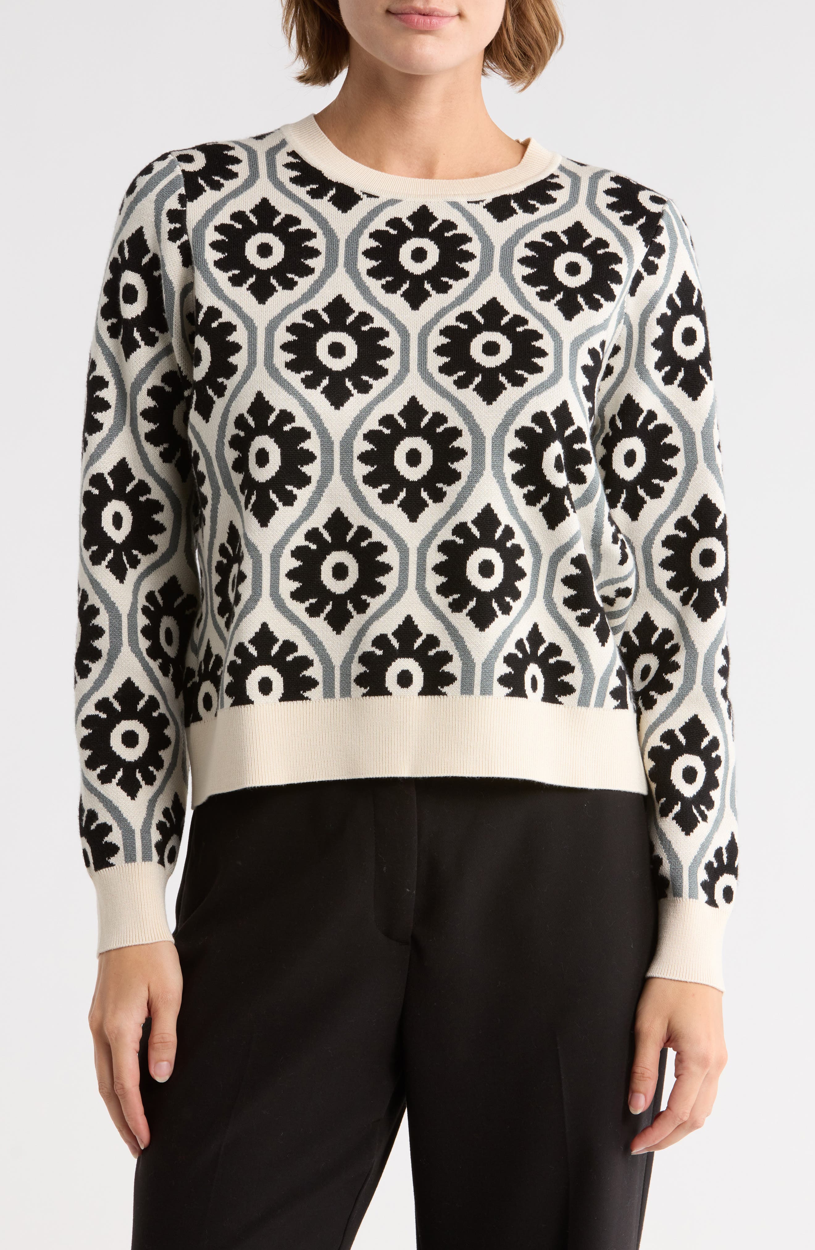 Adrianna Papell Floral Jacquard Sweater