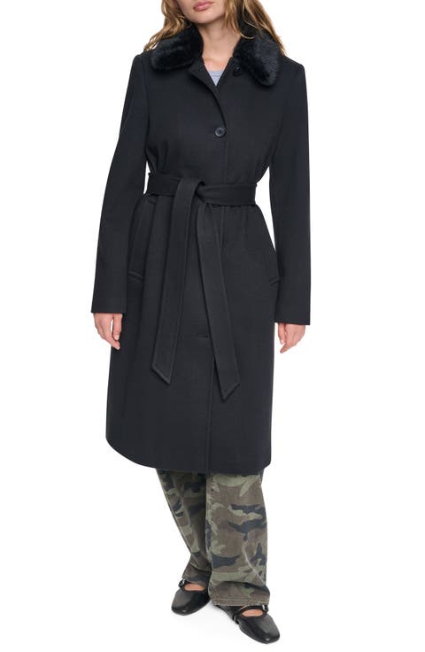 Faux Fur Collar Faux Wool Coat