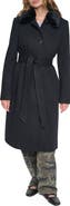 DKNY Faux Fur Collar Faux Wool Coat