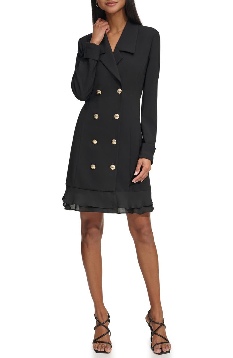 KARL LAGERFELD Double Breasted Long Sleeve Scuba Crepe Blazer Dress, Alternate, color, Black