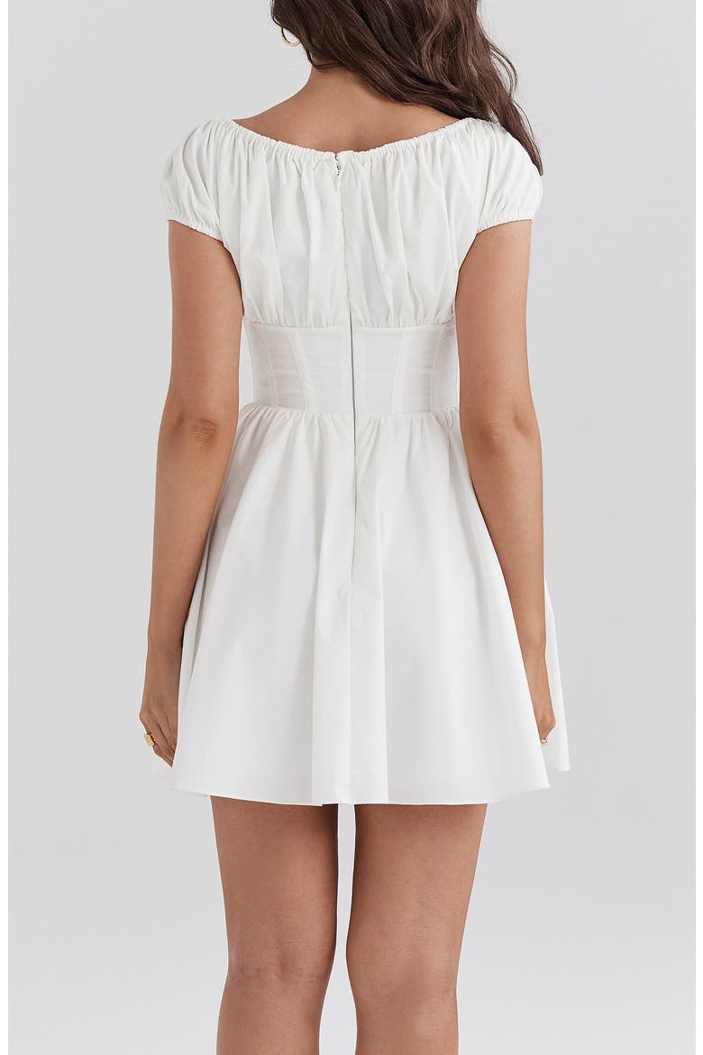 Nala Puff Sleeve Stretch Cotton Blend Minidress, Alternate, color, WHITE