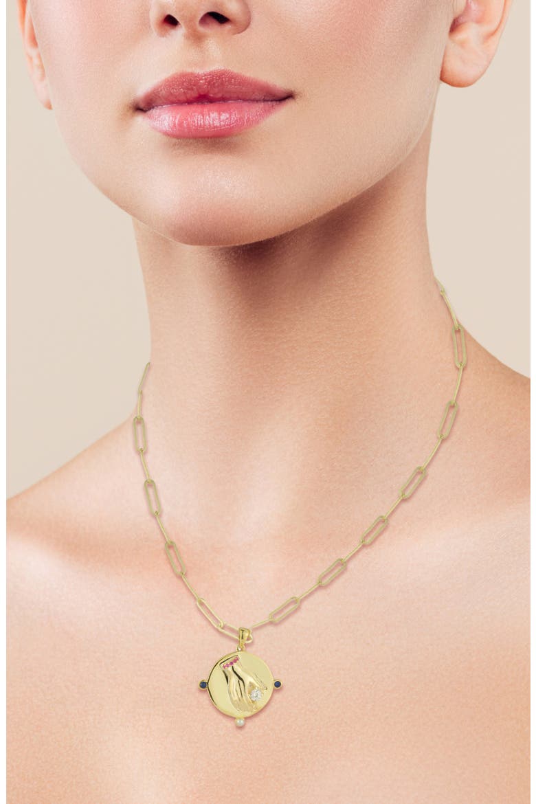 Cubic Zirconia & Cultured Pearl Medallion Pendant Necklace, Alternate, color, GOLD